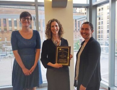 from left: Michelle Dolinksky (nominator), Alisa Morss Clyne (Bingham Award Recipient), Christina Love (AWIS-PHL President)